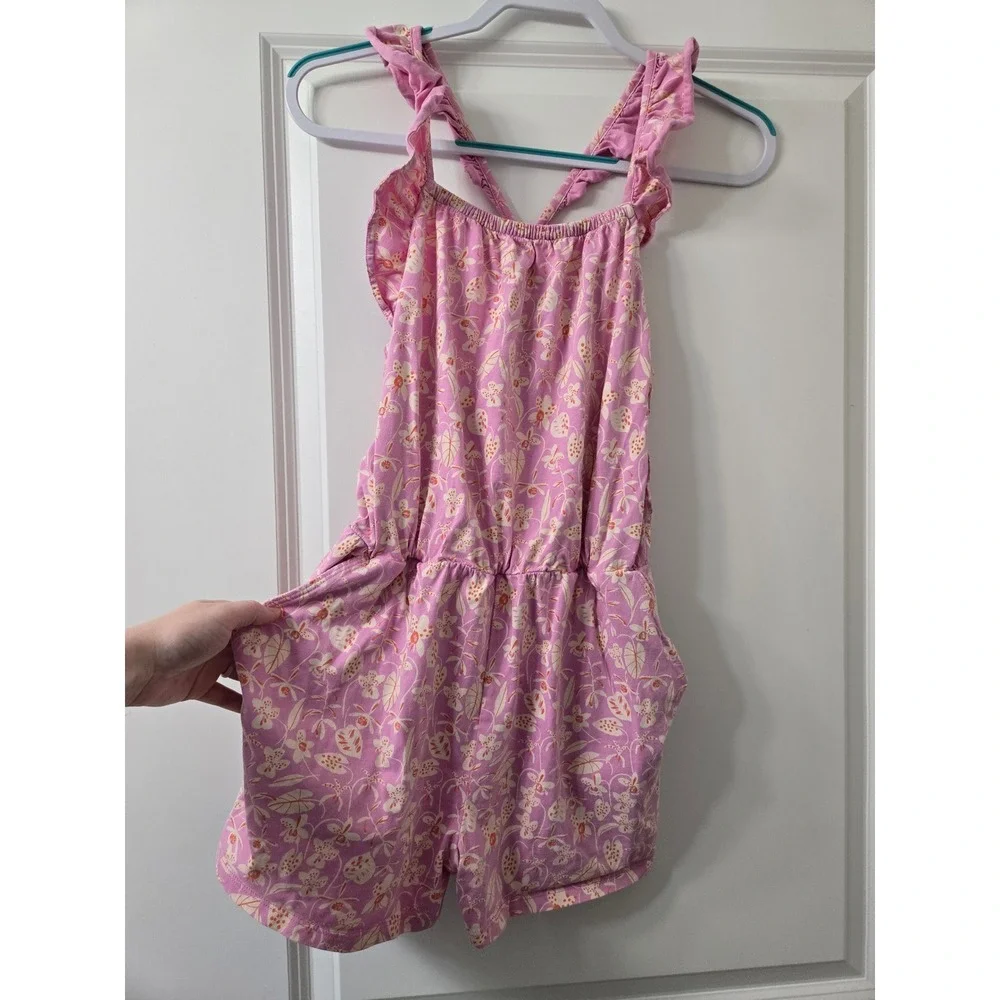 Tea Collection Girls Pink Orchid Floral Cotton Jersey Romper Size 16